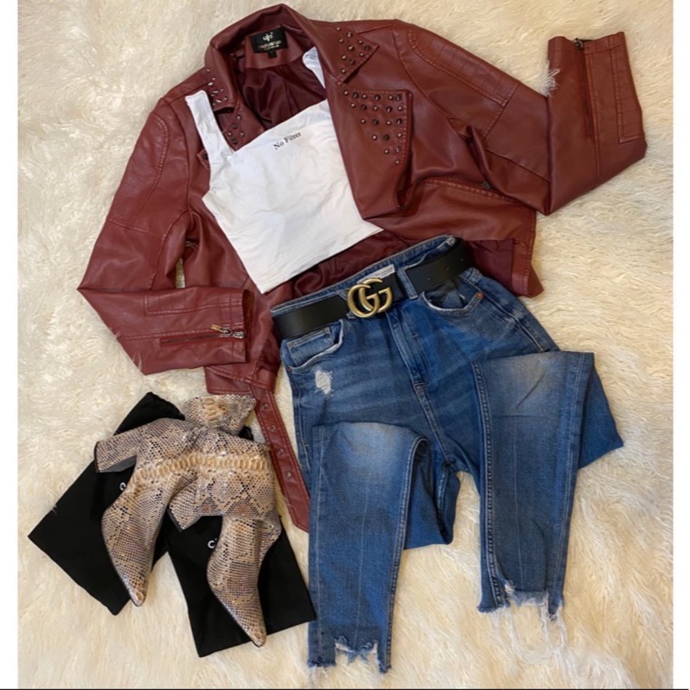 Burgundy Faux Leather Jacket
